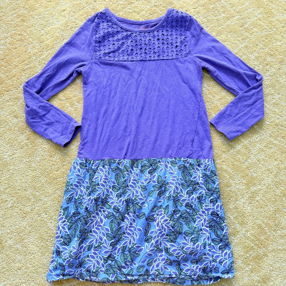Cat & Jack Purple and Blue Floral Long Sleeve Dress - Medium (7/8)